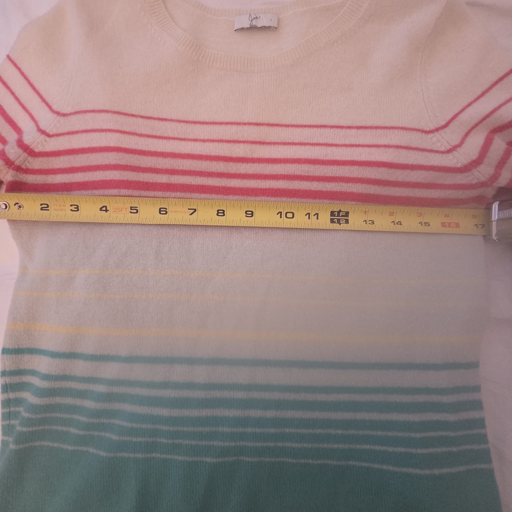 Joie 100% Cashmere Luxury Knit Sweater Small Colorblock Stripe Pink Teal - Picture 3 of 5